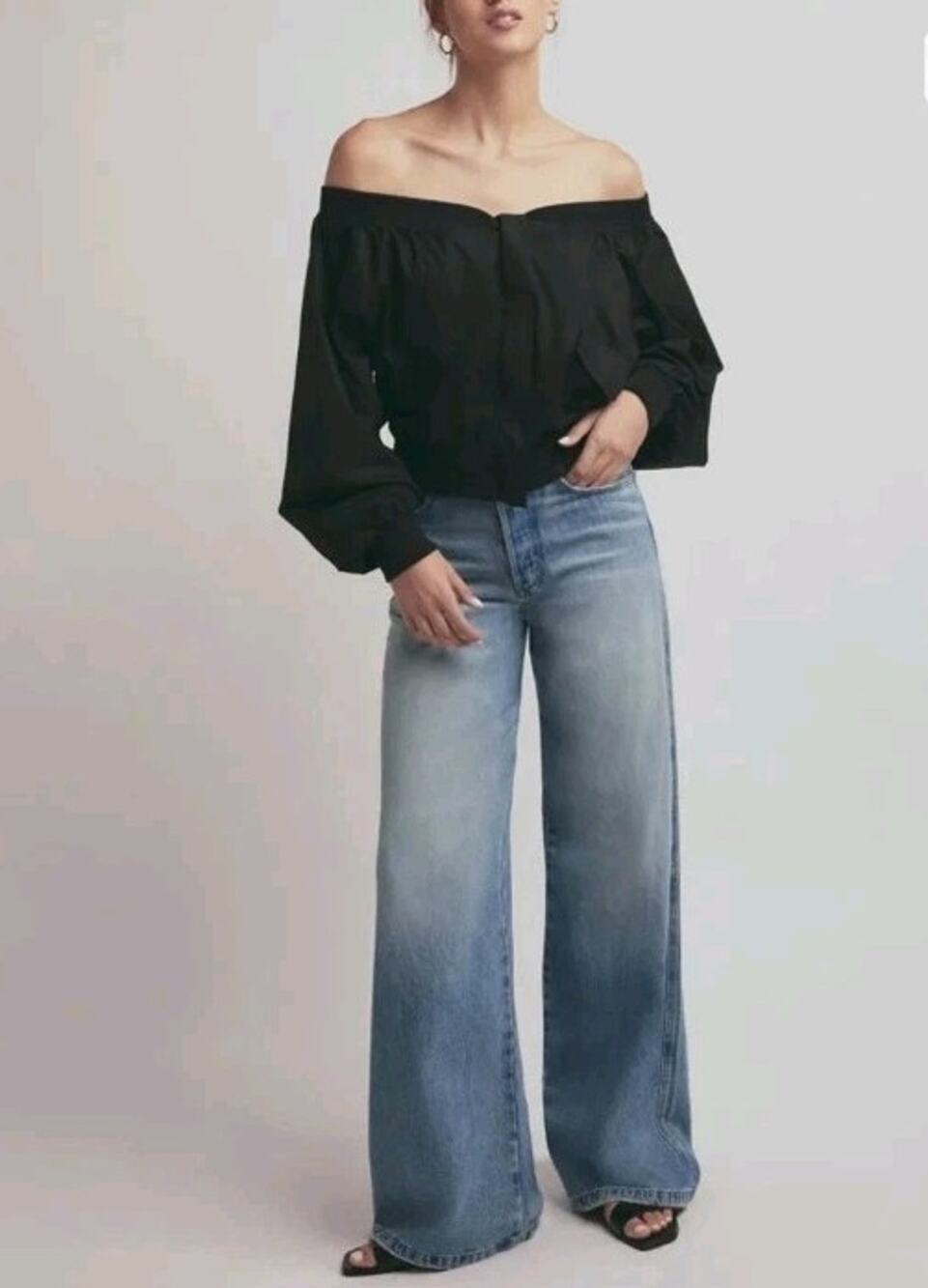 Favorite Daughter Womens Black Off The Shoulder Bomber Jacket Size Large Classic